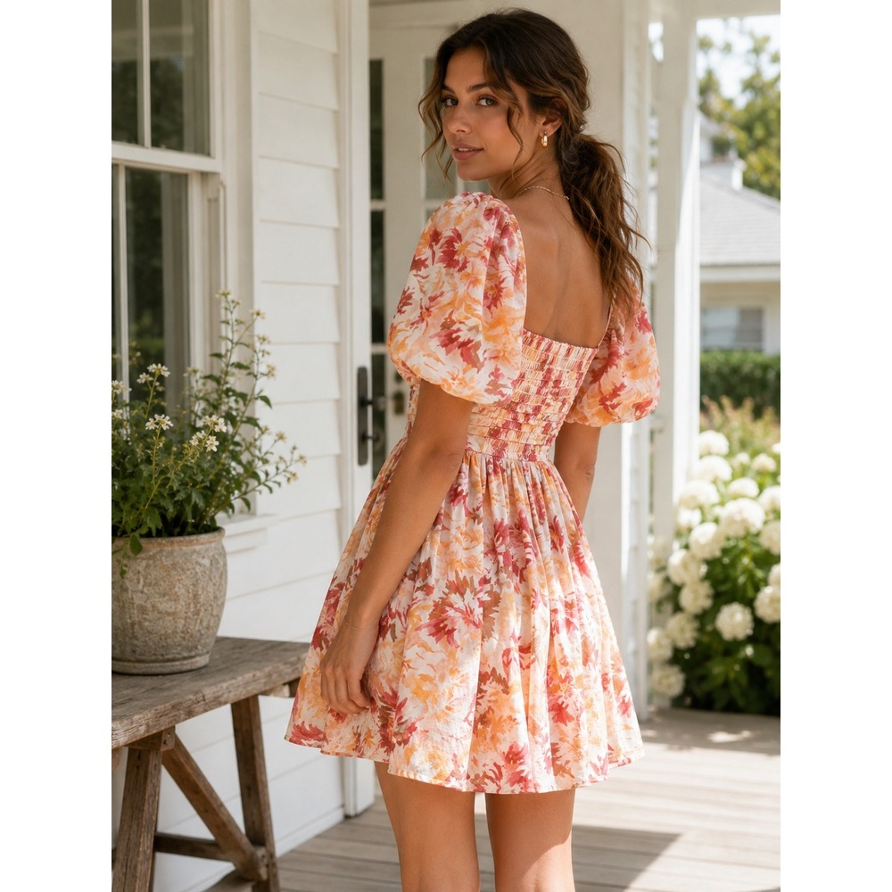 NWT Abercrombie & Fitch Emerson Floral Puff Sleeve Smocked Mini Dress M